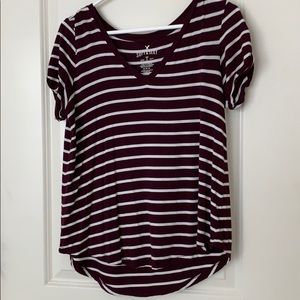 maroon and white striped soft tee